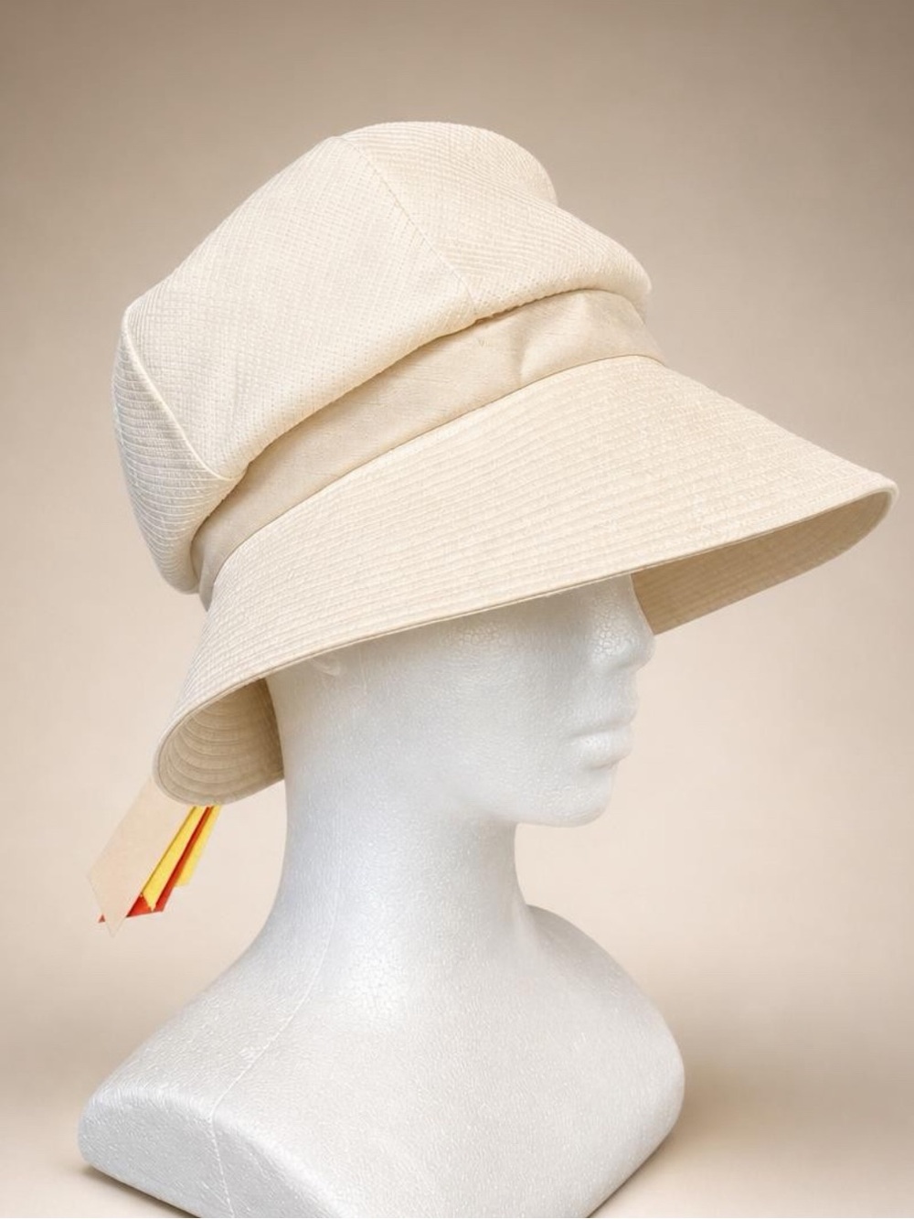 Schiaparelli Vintage 50/60s Wide-Brim Ribbed Sun Hat, ribbon Tail, 23”/58cm EUC🦄 - Picture 2 of 15